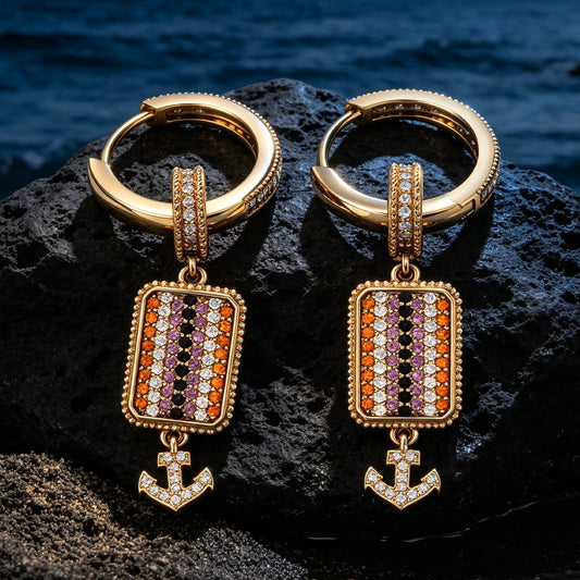 gona- Sterling Silver Black Sand Riviera Charm Earrings Set in 14K Gold Plated