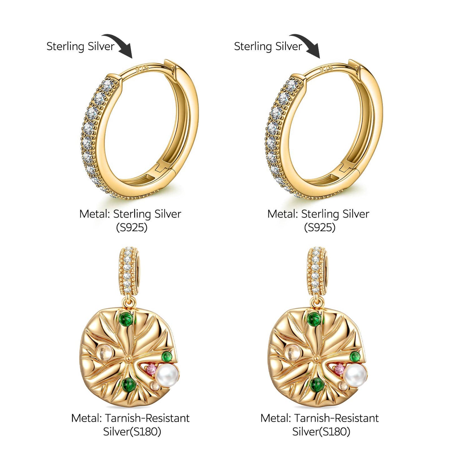 Sterling Silver Sweet Escapes Charm Earrings Set in 14K Gold Plated