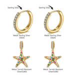 Sterling Silver Tropical Beach Rainbow Starfish Curated Hoop Earring Set in 14K Gold Plating