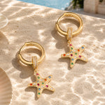 Sterling Silver Tropical Beach Rainbow Starfish Curated Hoop Earring Set in 14K Gold Plating