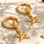 Sterling Silver Tropical Beach Rainbow Starfish Curated Hoop Earring Set in 14K Gold Plating