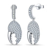 Sterling Silver Crescent Crab Claw Pavé Drop Earrings In White Gold Plating