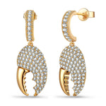Sterling Silver Gilded Crescent Crab Claw Pavé Drop Earrings In 14K Gold Plating