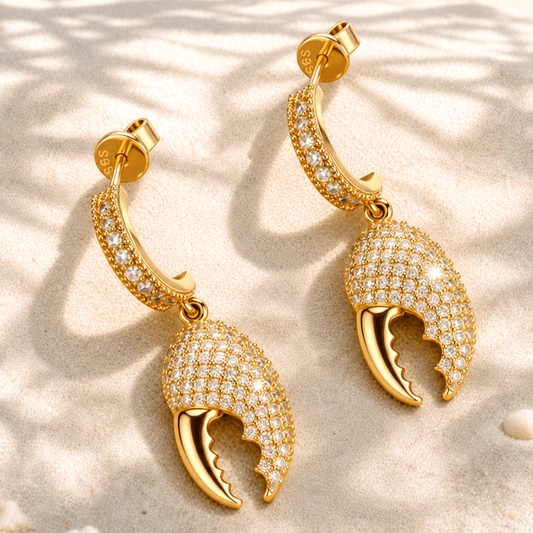 gona- Sterling Silver Pavé-Set Crab Claw Drop Huggie Hoop Earrings