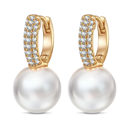 gona- Sterling Silver Eternal Grace 12mm Pearl Earrings In 14K Gold Plated -Created With SWAROVSKI® Pearls