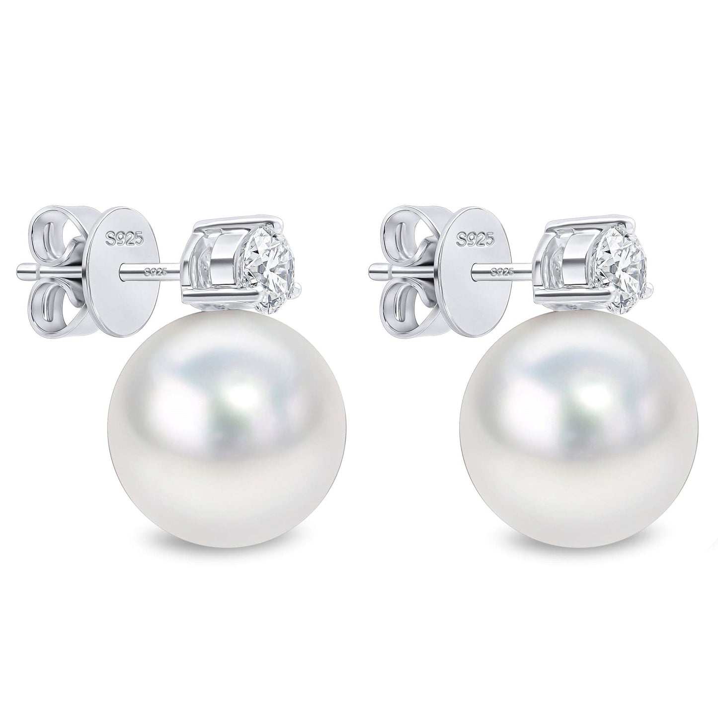 Sterling Silver Celestial Beauty 12mm Pearl Earrings In White Gold Plated -Created With SWAROVSKI® Pearls