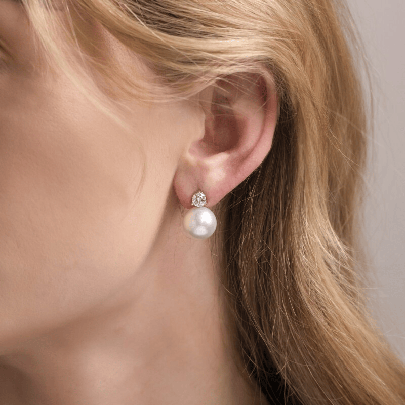 Sterling Silver Celestial Beauty 12mm Pearl Earrings In White Gold Plated -Created With SWAROVSKI® Pearls