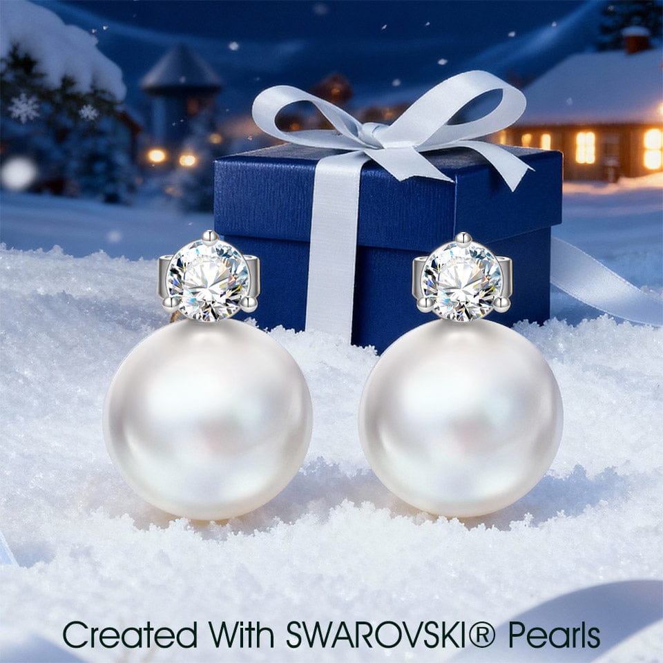Sterling Silver Celestial Beauty 12mm Pearl Earrings In White Gold Plated -Created With SWAROVSKI® Pearls