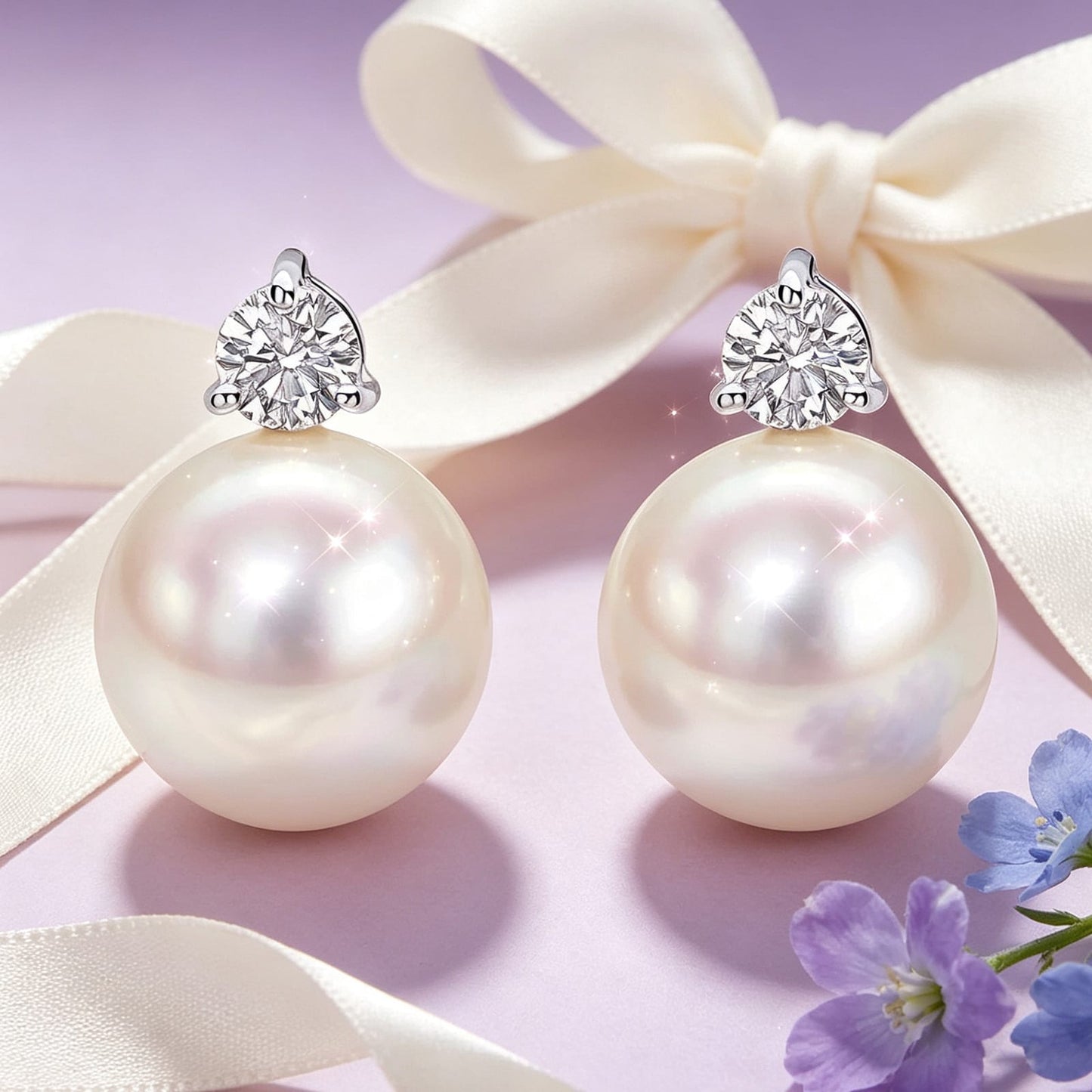 Sterling Silver Celestial Beauty 12mm Pearl Earrings In White Gold Plated -Created With SWAROVSKI® Pearls