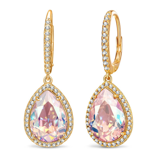 gona- Sterling Silver Rosy Teardrop Glamour Earrings In 14K Gold Plated - Created With SWAROVSKI® Crystals