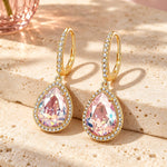 Sterling Silver Rosy Teardrop Glamour Earrings In 14K Gold Plated - Created With SWAROVSKI® Crystals