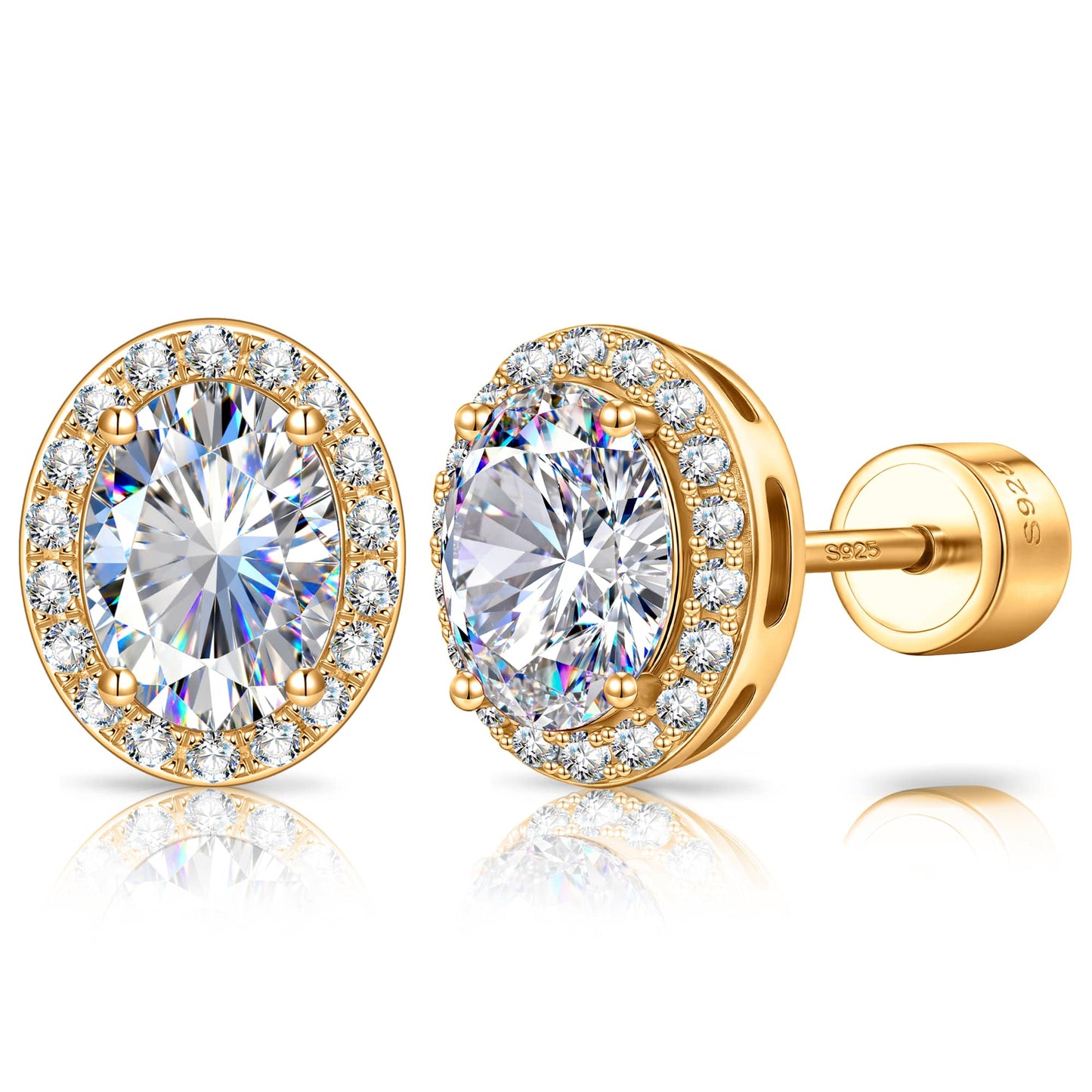 Sterling Silver 2.0 CT.TW Moissanite Oval Stud Earrings With 14K Gold Plating (Includes GRA Certification from Gemological Research Association)