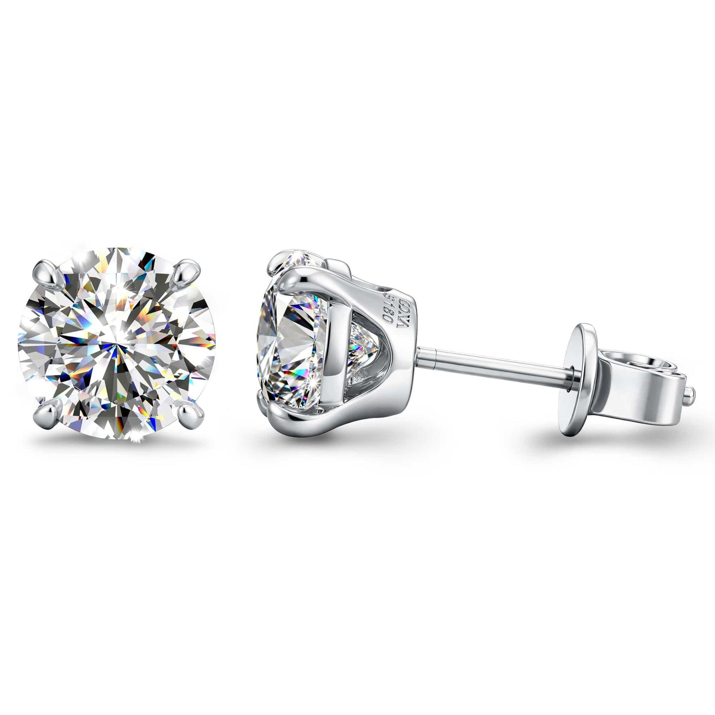 2.0ct Round Brilliant Moissanite Tarnish-Resistant Silver Stud Earrings In White Gold Plated