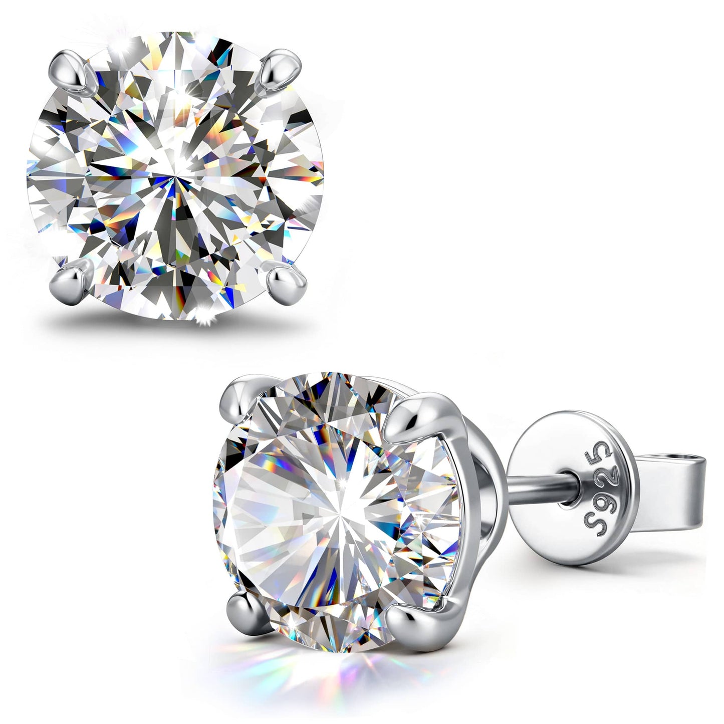 2.0ct Round Brilliant Moissanite Tarnish-Resistant Silver Stud Earrings In White Gold Plated