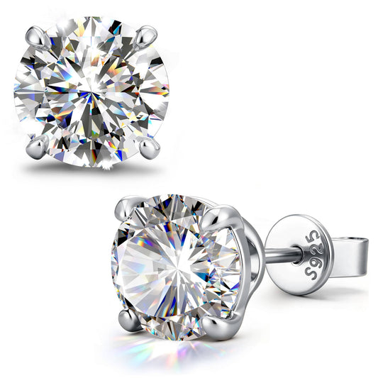 gona- Sterling Silver 4.0 CT.TW D Color VVS Round Brilliant Moissanite Solitaire Stud Earrings in White Gold Plating, Includes GRA Certificate from Gemological Research Association