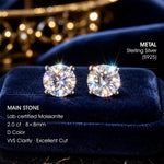 Sterling Silver 4.0 CT.TW D Color VVS Round Brilliant Moissanite Solitaire Stud Earrings in White Gold Plating, Includes GRA Certificate from Gemological Research Association
