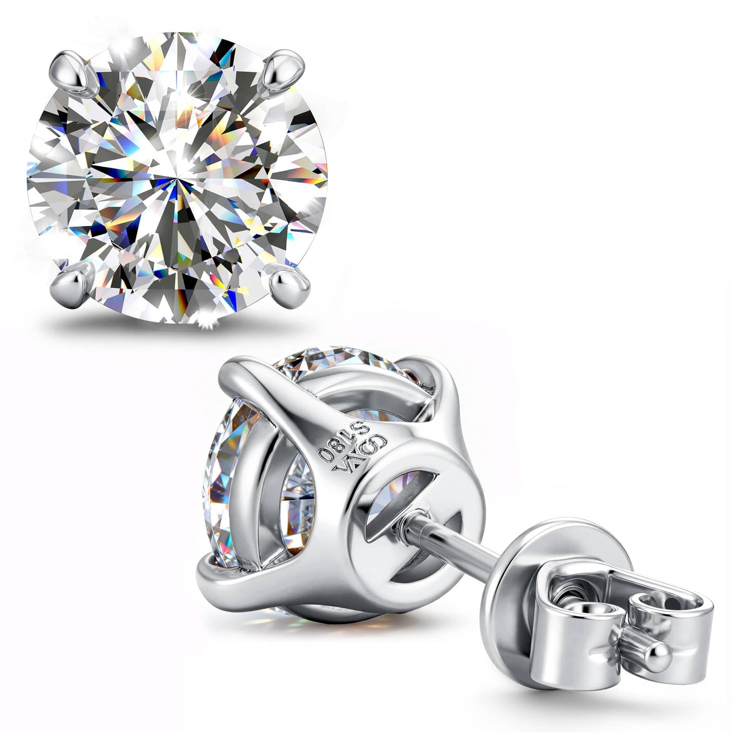 2.0ct Round Brilliant Moissanite Tarnish-Resistant Silver Stud Earrings In White Gold Plated