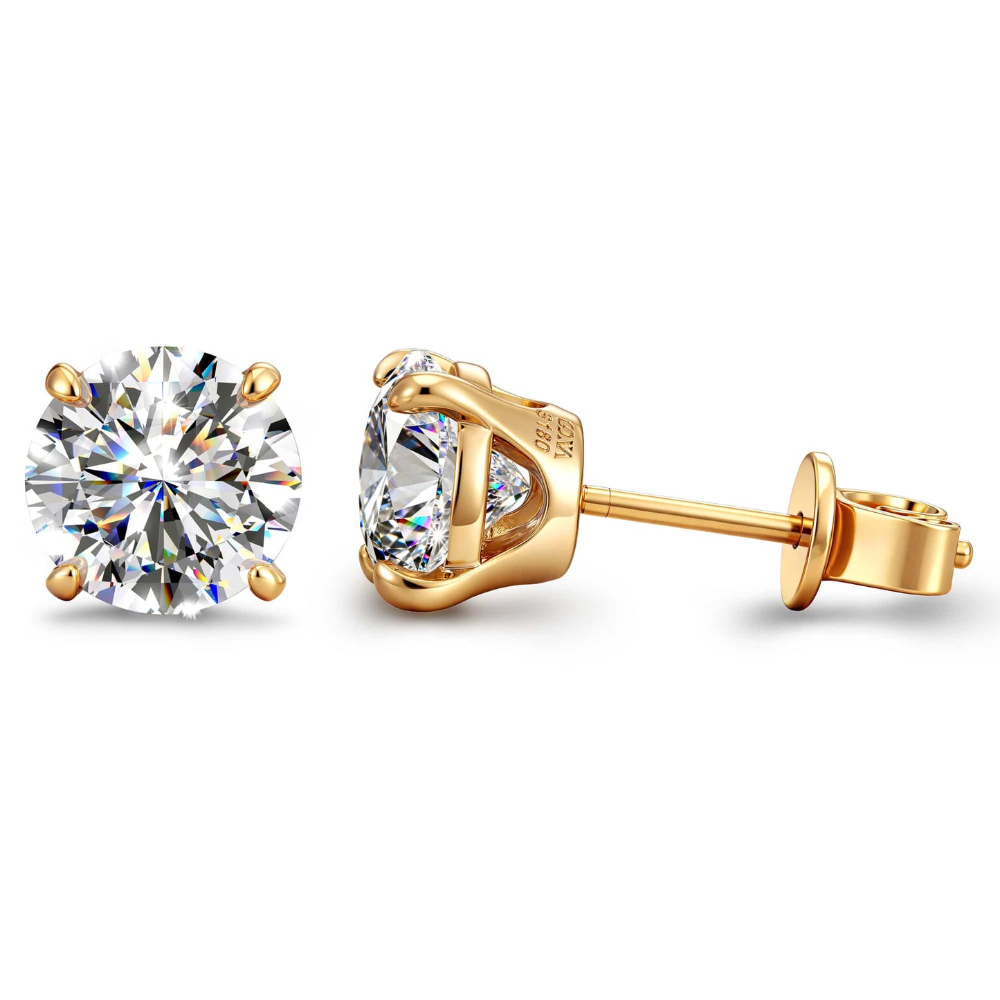 2.0ct Round Brilliant Moissanite Tarnish-Resistant Silver Stud Earrings In 14K Gold Plated