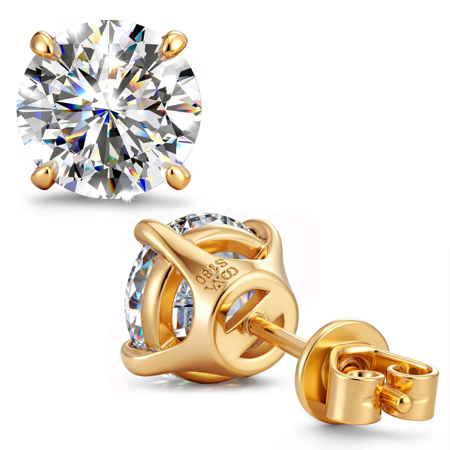 2.0ct Round Brilliant Moissanite Tarnish-Resistant Silver Stud Earrings In 14K Gold Plated