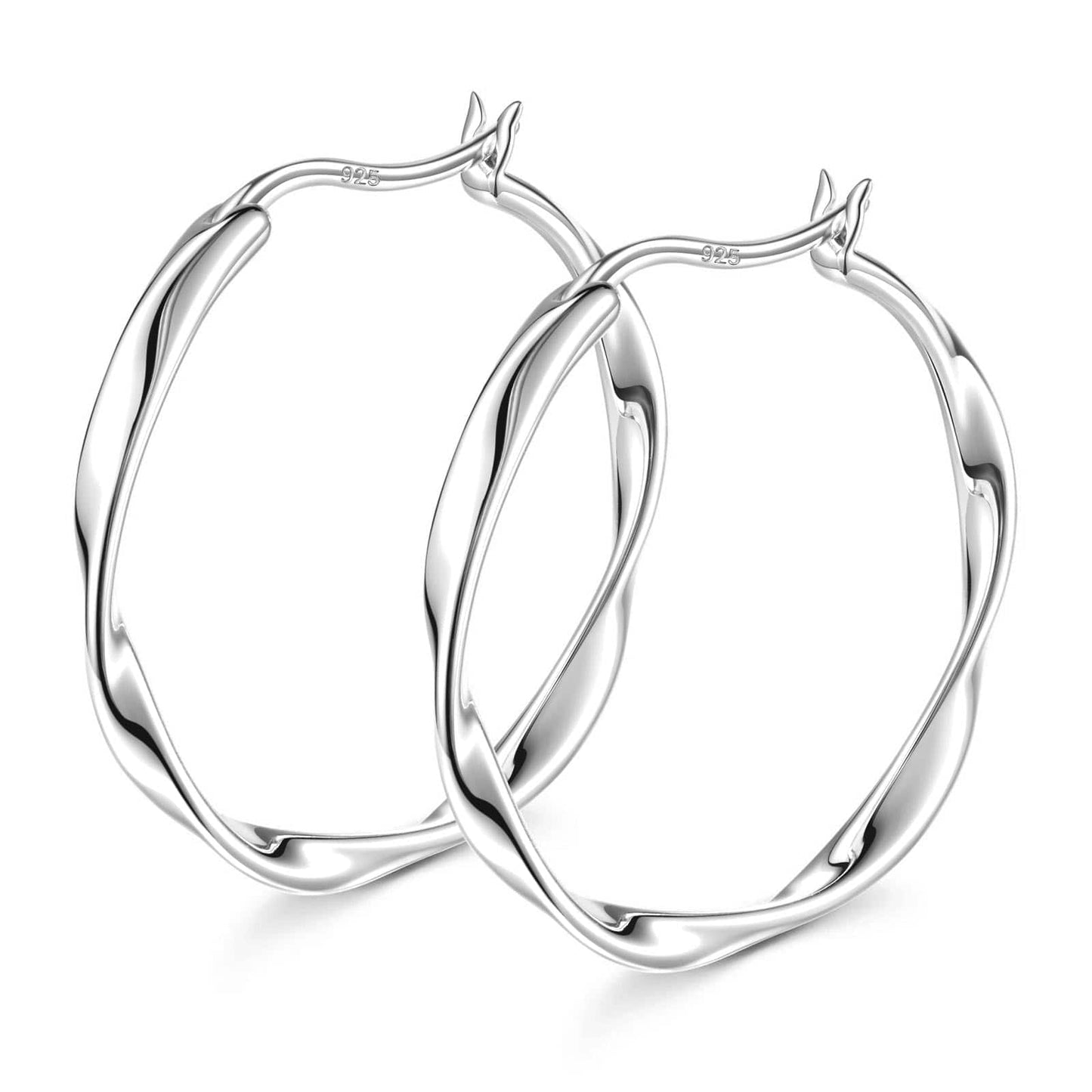 Tarnish-resistant Silver L Size Classic Hoop Earrings with Sterling Silver Ear Post In White Gold Plated