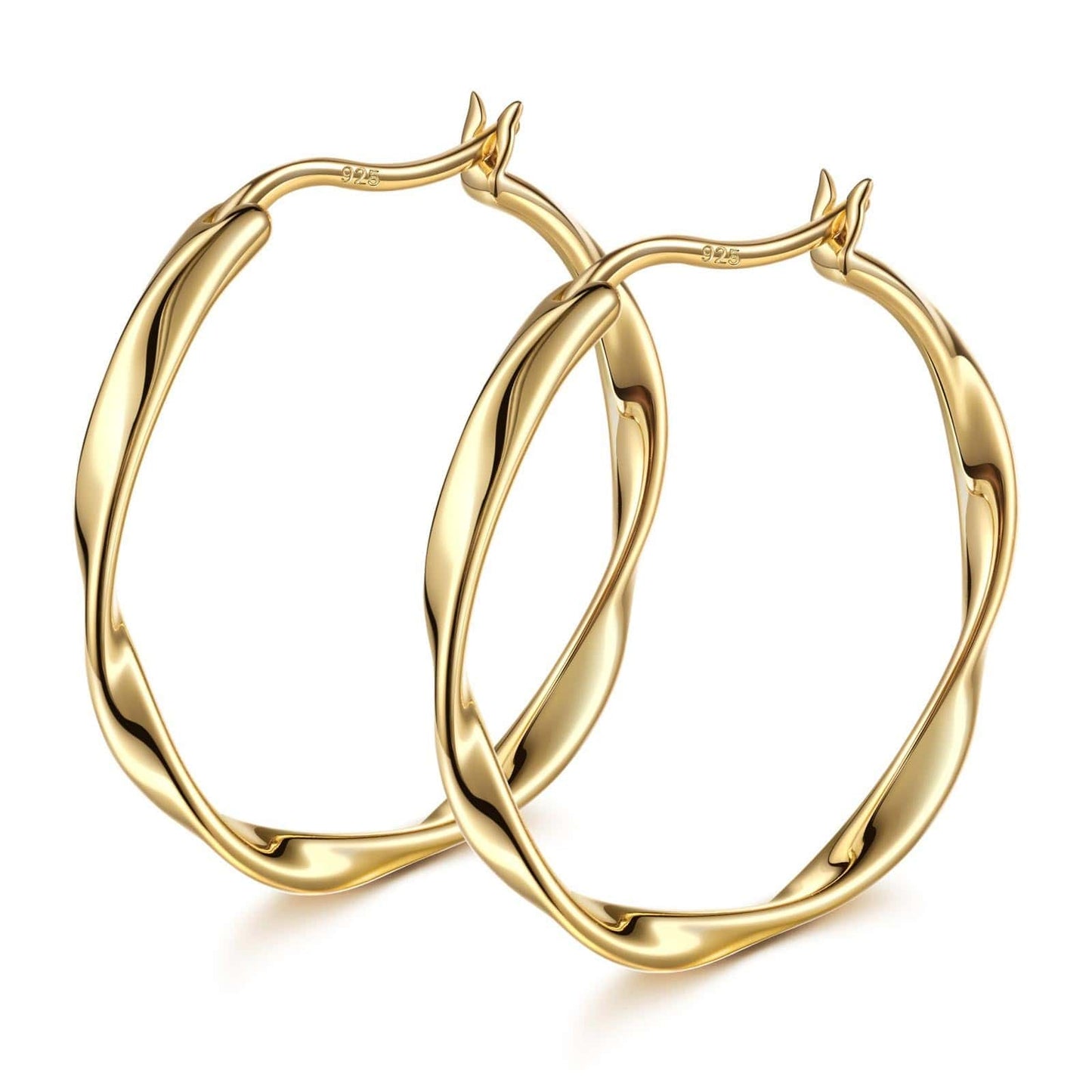 Tarnish-resistant Silver L Size Classic Hoop Earrings with Sterling Silver Ear Post In 14K Gold Plated