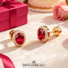 Sterling Silver 2.4 CT.TW Lab-Created Ruby Oval Stud Earrings With 14K Gold Plating (Includes GRC Certification From Gemstone Research Center)