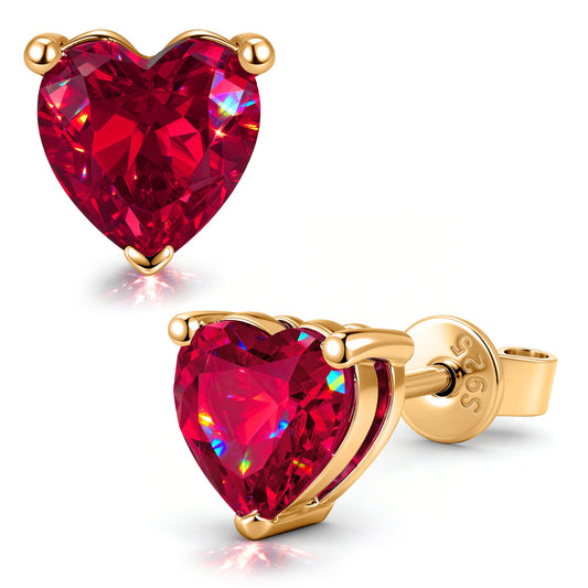 gona- Sterling Silver 3.2 CT.TW Lab-Created Heart Ruby Stud Earrings In 14K Gold Plated (Includes GRC Certification From Gemstone Research Center)