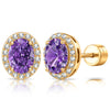 Sterling Silver 2.4 CT.TW Lab-Created Purple Sapphire Oval Stud Earrings With 14K Gold Plating (Includes GRC Certification From Gemstone Research Center)