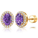 Sterling Silver 2.4 CT.TW Lab-Created Purple Sapphire Oval Stud Earrings With 14K Gold Plating (Includes GRC Certification From Gemstone Research Center)