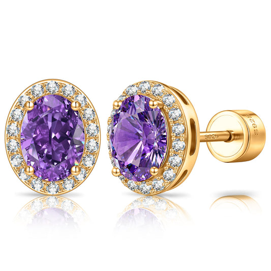 gona- Sterling Silver 2.4 CT.TW Lab-Created Purple Sapphire Oval Stud Earrings With 14K Gold Plating (Includes GRC Certification From Gemstone Research Center)