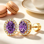 Sterling Silver 2.4 CT.TW Lab-Created Purple Sapphire Oval Stud Earrings With 14K Gold Plating (Includes GRC Certification From Gemstone Research Center)