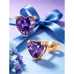 Sterling Silver 3.2 CT.TW Lab-Created Heart Purple Sapphire Stud Earrings In 14K Gold Plated (Includes GRC Certification From Gemstone Research Center)