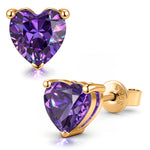 Sterling Silver 3.2 CT.TW Lab-Created Heart Purple Sapphire Stud Earrings In 14K Gold Plated (Includes GRC Certification From Gemstone Research Center)