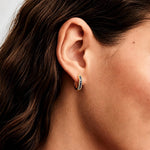 0.4 CT.TW Lab-Created Blue Sapphire Round Huggie Hoop Earrings in Tarnish-Resistant Silver, Sterling Silver Ear Post in 14K Gold Plated (Includes GRC Certification From Gemstone Research Center)