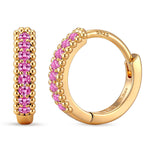 0.4 CT.TW Lab-Created Fancy Pink Sapphire Round Huggie Hoop Earrings in Tarnish-Resistant Silver, Sterling Silver Ear Post in 14K Gold Plated (Includes GRC Certification From Gemstone Research Center)