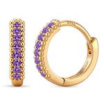 0.4 CT.TW Lab-Created Purple Sapphire Round Huggie Hoop Earrings in Tarnish-Resistant Silver, Sterling Silver Ear Post in 14K Gold Plated (Includes GRC Certification From Gemstone Research Center)