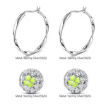 Sterling Silver Green Four Leaf Clover Charms Earrings Set With Enamel In White Gold Plated