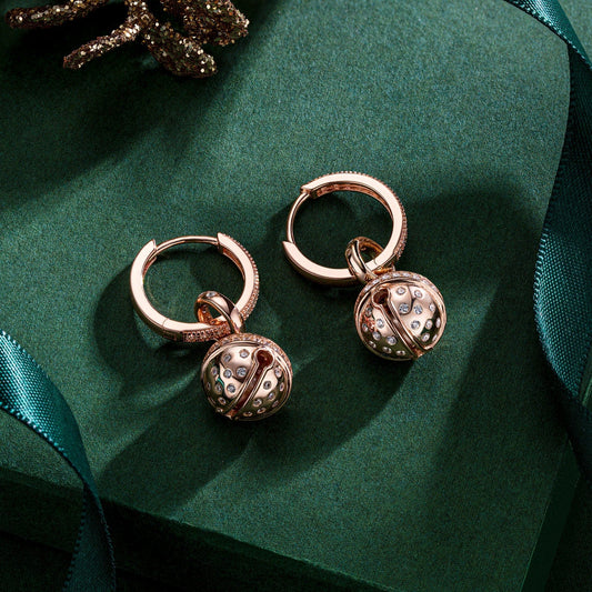 gon- Sterling Silver Earrings Set with Tarnish-resistant Silver Brilliant Jingle Bell Charms In Rose Gold Plated