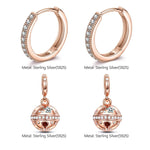 Sterling Silver Brilliant Jingle Bell Charms Earrings Set In Rose Gold Plated