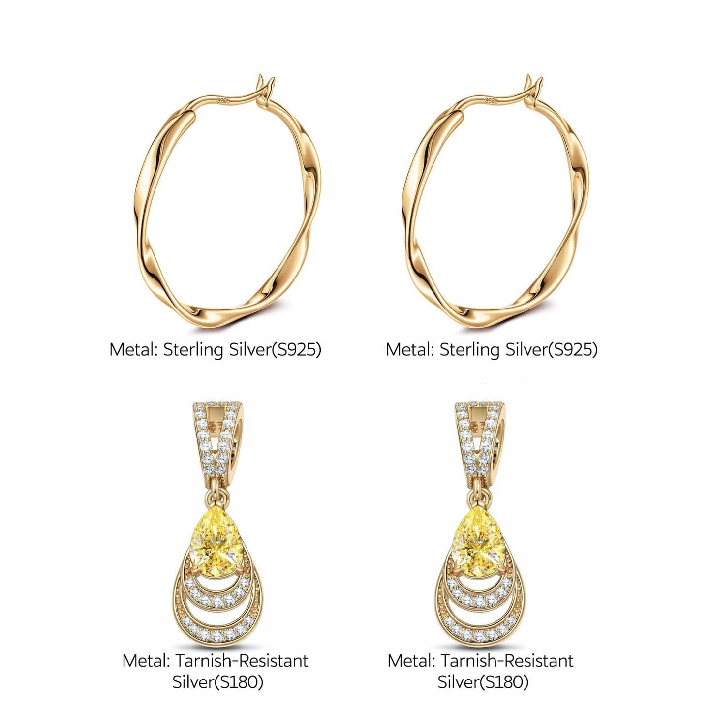 Sterling Silver Earrings with Mermaid's Tear Tarnish-resistant Silver Charms Earrings Set In 14K Gold Plated