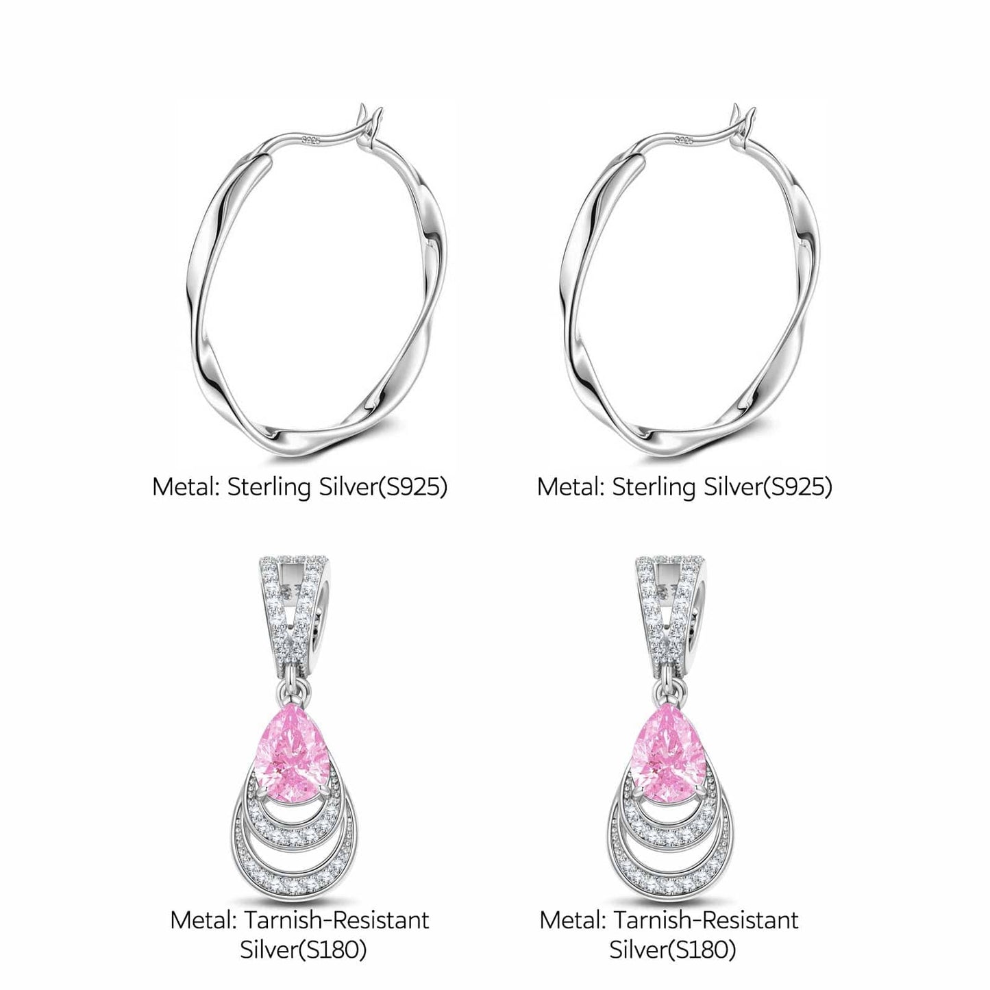 Sterling Silver Earrings with Mermaid's Tear Tarnish-resistant Silver Charms Earrings Set In White Gold Plated