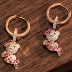 Sterling Silver Pink Mermaid Bear Charms Earrings Set In Rose Gold Plated