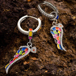 Sterling Silver Colorful Wings Charms Earrings Set With Enamel In White Gold Plated