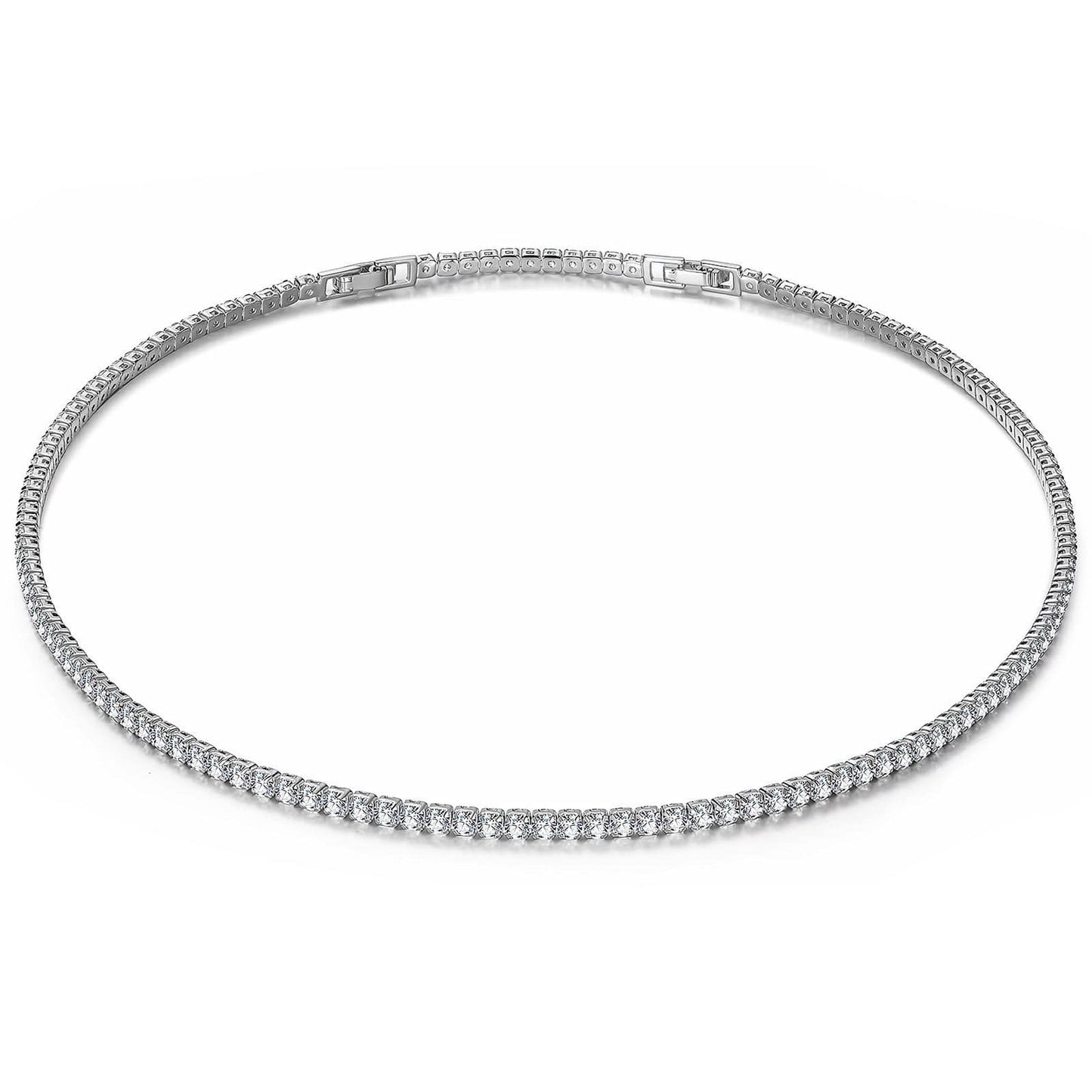Sterling Silver Classic Tennis Necklace In White Gold Plated