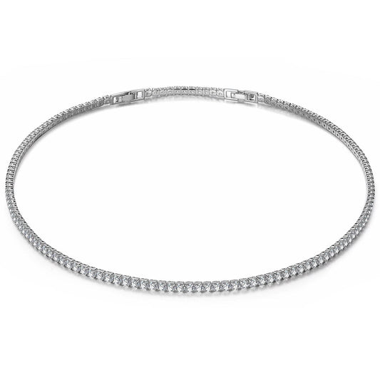 gona- Sterling Silver Classic Tennis Necklace In White Gold Plated
