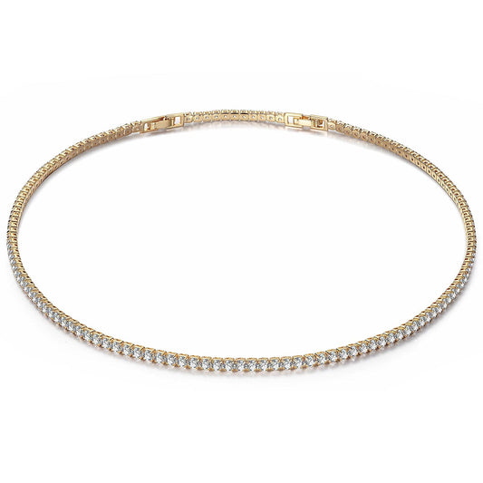 gon- Sterling Silver Classic Tennis Necklace In 14K Gold Plated