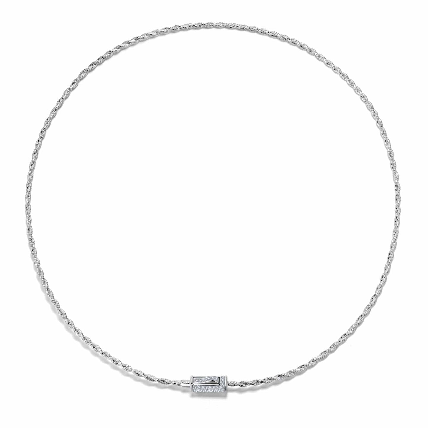 Sterling Silver Braided Knot Rope Choker Necklace In White Gold Plated