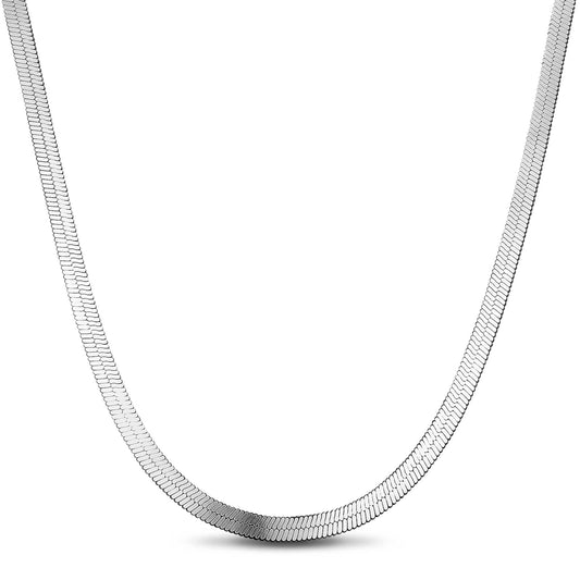 gon- Sterling Silver 4.0mm Flat Snake Chain Necklace In White Gold Plated