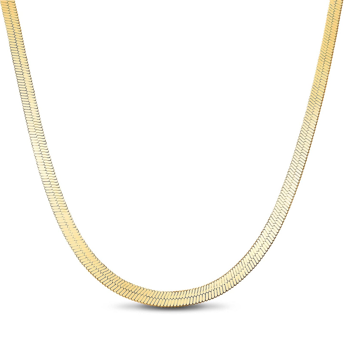 Sterling Silver 4.0mm Flat Snake Chain Necklace In 14K Gold Plated