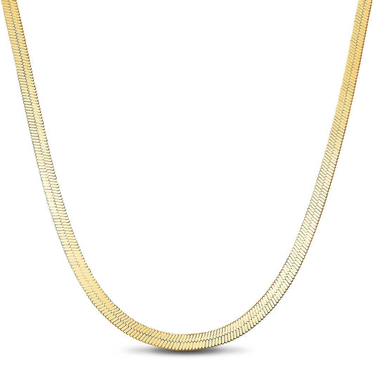 gon- Sterling Silver 4.0mm Flat Snake Chain Necklace In 14K Gold Plated